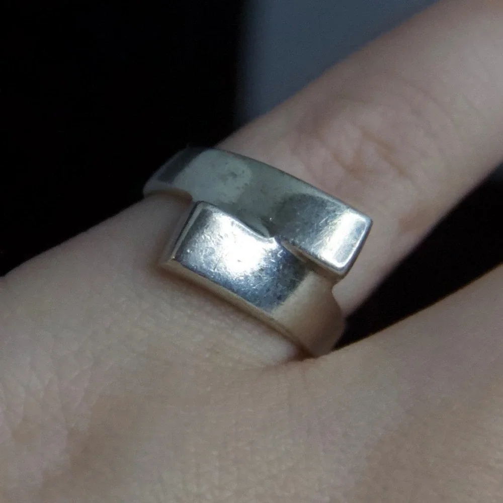 Modernist Sterling‎ Silver 925 Geometric Bypass Bar Ring Size 5.5 Minimalist